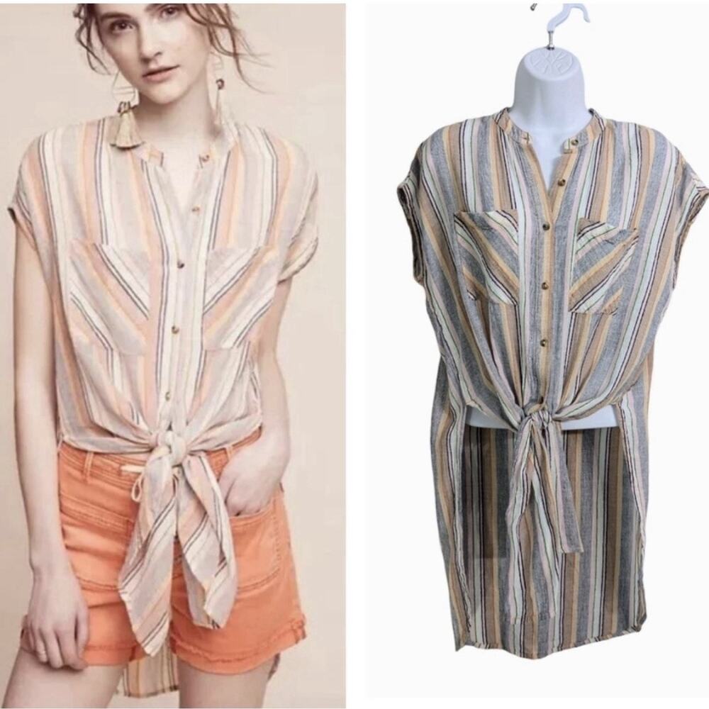 Holding Horses Anthropologie Multicolor Striped Button Front Tunic Sz S